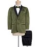 Babyhug Velour Woven Full Sleeves 3 Piece Party Suit With Bow - Olive Green