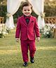 Babyhug Knit Full Sleeves 3 Piece Party Suit With Bow - Maroon