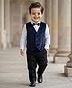 Babyhug Velour Woven Full Sleeves Polka Dot Printed 3 Piece Party Suits with Bow - Navy Blue