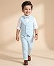 Babyhug Woven Full Sleeves Solid Color 3 Piece Party Suits with Bow - Aqua Blue