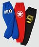 KUCHIPOO Cotton Blend Knit Pack Of 3 Star & Typography Printed Track Pants - Red Blue & Black