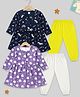 KUCHIPOO Cotton Blend Knit Pack Of 2 Full Sleeves Unicorn & Animal Face Printed Frocks & Leggings Set - Lilac White Yellow & Navy Blue
