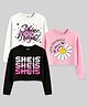 KUCHIPOO Cotton Blend Knit Pack Of 3 Full Sleeves Floral Theme Stars & Typography Printed Crop Tees - Black White & Pink