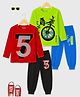 KUCHIPOO Cotton Blend Knit Pack Of 2 Full Sleeves  Vehicles And Typography Printed Tees & Joggers Set - Red Green Blue & Black