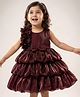 Babyhug Woven Sleeveless Frock With Floral & Bow Applique - Wine