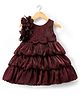 Babyhug Woven Sleeveless Frock With Floral & Bow Applique - Wine