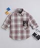 Polka Tots Cotton Woven Full Sleeves  Bear Patch Detailed Checked Shirt - Brown