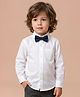 Polka Tots Cotton Woven Full Sleeves Striped Shirt With Bow - White