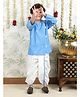 Polka Tots Cotton Woven Full Sleeves Abstract Printed Angrakha Kurta Dhoti Set - Blue