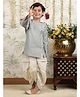 Polka Tots Cotton Woven Full Sleeves Abstract Printed Angrakha Kurta Dhoti Set - Grey