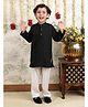 Polka Tots Cotton Woven Full Sleeves Geometric Embroidered Pathani Kurta Pyjama Set - Black