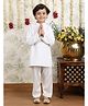Polka Tots Cotton Woven Full Sleeves Geometric Embroidered Pathani Kurta Pyjama Set - White