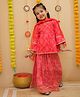 Little Ginnie Cotton Woven Three Fourth Sleeves Bandhani Printed & Lace Embellished Kurti Lehenga With Dupatta Set - Red