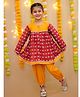 Little Ginnie Cotton Woven Full Sleeves Camel Printed & Gota Lace Embellished Kurti Patiala Set - Maroon
