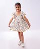 Little Ginnie Cotton Woven Half Frill Sleeves Dinosaurs Printed Dress - White
