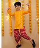 Little Ginnie Cotton Woven Full Sleeves Gota Lace Embellished Kurta & Camel Printed Dhoti Set - Mustard