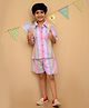 Little Ginnie Cotton Woven Half Sleeves Striped Shirt & Coordinating Shorts Set - Multi Colour