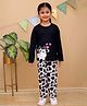 Little Ginnie Cotton Woven Full Sleeves Cow Printed Night Suit Set - Black