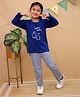 Little Ginnie Cotton Woven Full Sleeves Penguins Printed Night Suit Set - Navy Blue
