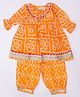 Little Ginnie Cotton Woven Three Fourth Sleeves Bandhani Printed Gota Lace Embellished Kurti Salwar Set - Orange