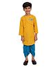 Little Ginnie Cotton Woven Full Sleeves Peacock Feather Foil Printed Dhoti Kurta Set - Yellow