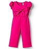 Babyhug Woven Half Sleeves Solid Colour Jumpsuit With Bow Applique - Fuschia