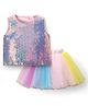 Babyhug Woven Sleeveless Mesh Top & Skirt Set With Sequin Detailing - Multicolour