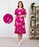 Bella Mama Woven Half Flutter Sleeves Maternity Dress With Floral Print - Fuchsia