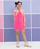 Barbie by Tiny Girl Woven Sleeveless Fur Detailed Dress  With Sequin Embellished Jacket - Neon Pink