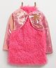 Barbie by Tiny Girl Woven Sleeveless Fur Detailed Dress  With Sequin Embellished Jacket - Neon Pink