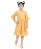 Barbie by Tiny Girl Woven Three Fourth Sleeves Sun & Tree Printed Dress - Mustard