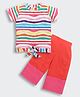 Barbie by Tiny Girl Woven Half Sleeves Striped Top & Pant Set - Tomato
