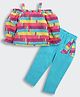 Barbie by Tiny Girl Woven Cold Shoulder Striped Top & Pant Set - Turquoise Blue