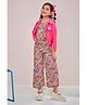 Barbie by Tiny Girl Woven Typography Printed Top & Pant With Full Sleeves Jacket Set - Hot Pink