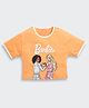 Barbie by Tiny Girl Cotton Woven Half Sleeves Girls Printed Tee - Orange