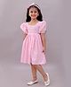 Little Ginnie Cotton Woven Half Sleeves Gingham Checked Dress - Pink