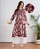 Bella Mama Woven Three Fourth Sleeves Maternity Suit Set with Floral Embroidered Yoke - Maroon
