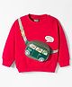 Little Kangaroos Fleece Woven Full Sleeves Sweatshirt with Bag Applique - Red
