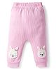 Little Kangaroos Woven Full Length Fleece Pant With Bunny Applique - Pink