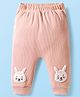 Little Kangaroos Woven Full Length Fleece Pant With Bunny Applique - Peach
