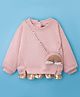 Little Kangaroos Fleece Woven Full Sleeves Party Top With Glitter Print & Sling Bag - Pink