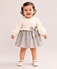 Little Kangaroos Knitted Full Sleeves Printed Winter Frock with Bow Applique - Tan