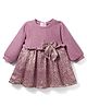 Little Kangaroos Fleece Knit Full Sleeves Printed Winter Frock with Bow Applique - Rose Gold