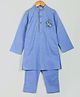 Hugsntugs Cotton Woven Full Sleeves Rabbit Embroidered Kurta Pyjama Set - Blue