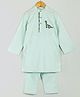 Hugsntugs Cotton Woven Full Sleeves Baby Dinosaur Embroidered Kurta Pyjama Set - Light Green
