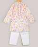 Hugsntugs Cotton Woven Full Sleeves Floral Printed & Mirror Work Embellished Kurta Pyjama Set - Yellow