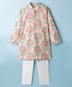 Hugsntugs Cotton Woven Full Sleeves Floral Printed Kurta Pyjama Set - Off White