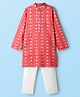 Hugsntugs Cotton Woven Full Sleeves Floral & Hearts Printed Kurta Pyjama Set - Red