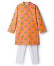 Hugsntugs Cotton Woven Full Sleeves Lotus Printed Kurta Pyjama Set - Orange