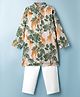Hugsntugs Cotton Woven Full Sleeves Giraffe & Leaves Printed Kurta Pyjama Set - Beige